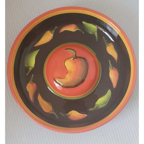 CLAY ART HAND PAINTED JALAPENO MARGARITA SALTER 7" PEPPERS Trinket Nut Dish Red - Picture 1 of 8